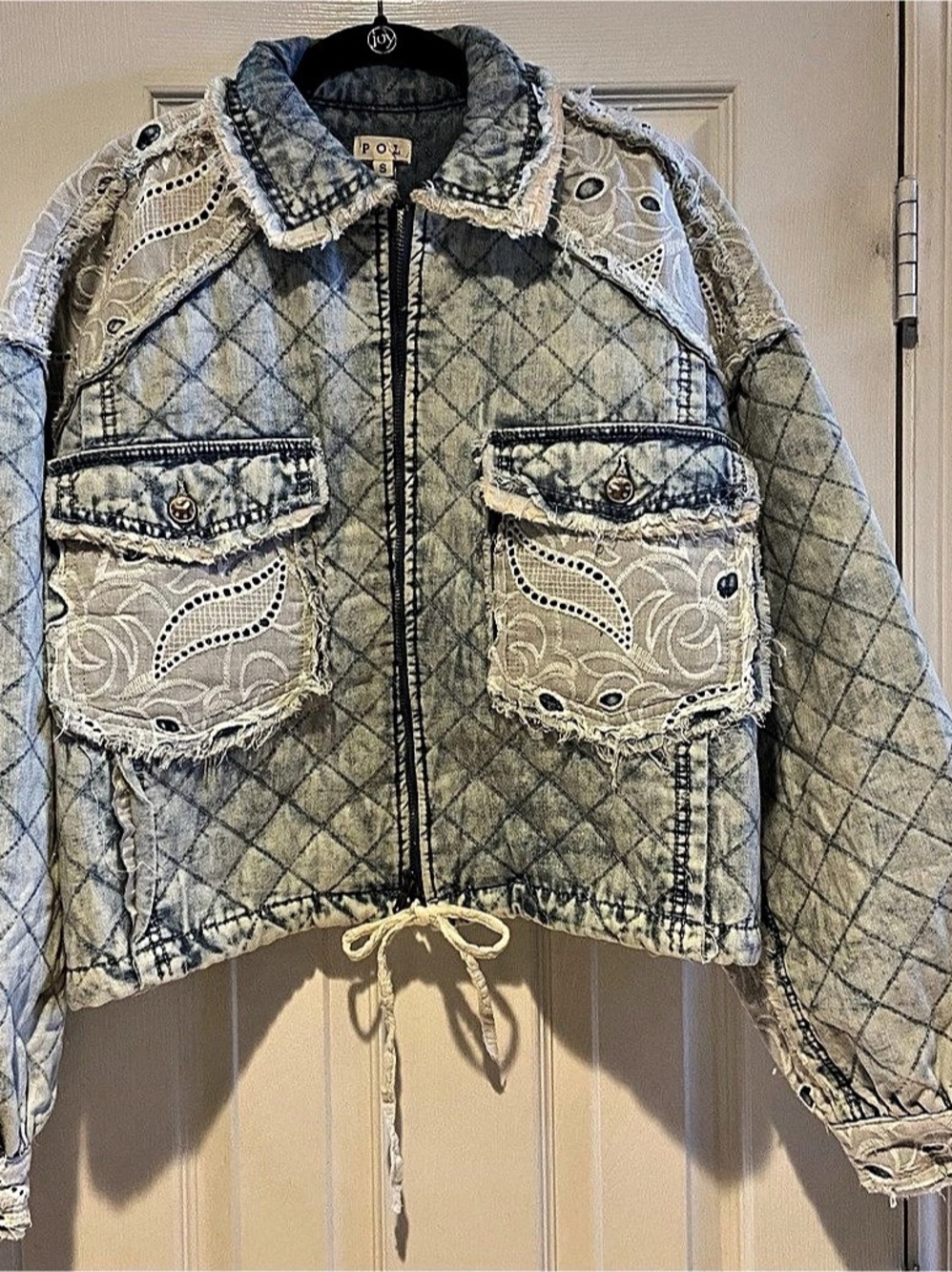 POL The Ava Beth Jacket Quilted Paisley Denim Jacket Blue Size Small NWT